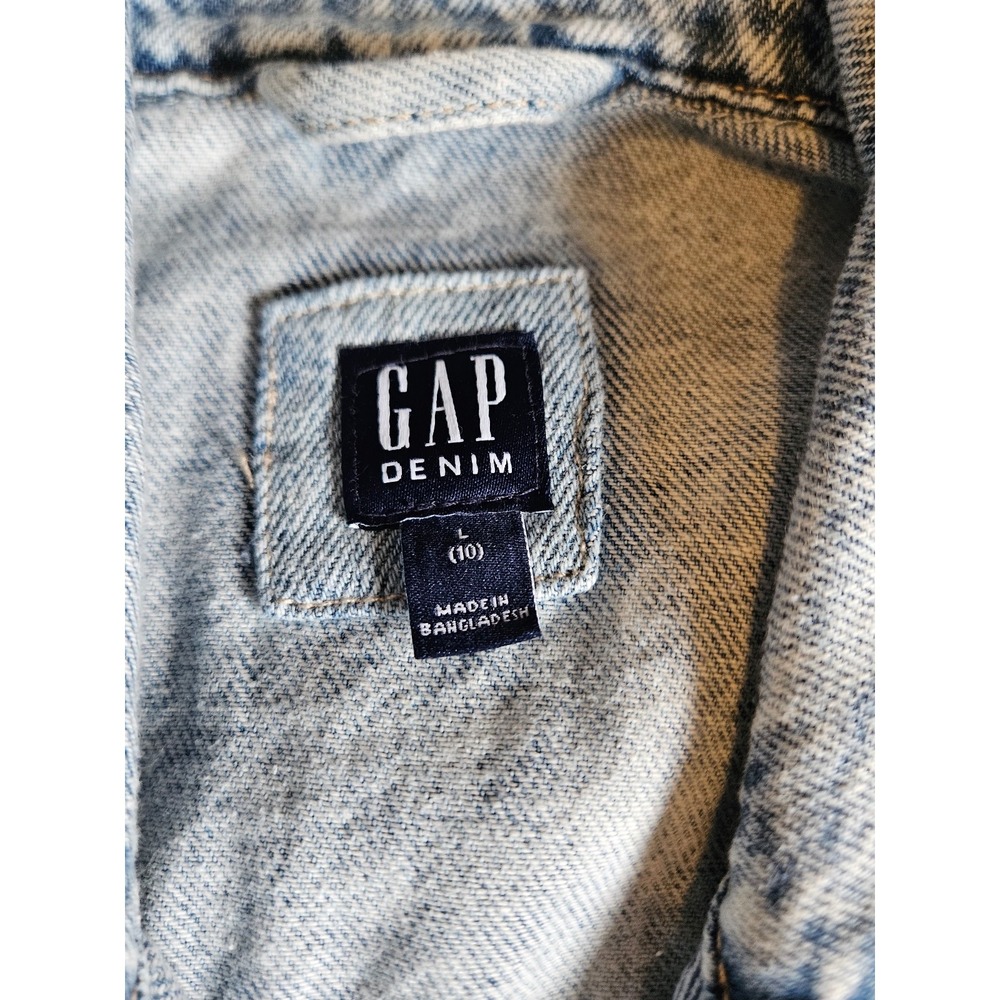 GAP Denim Fitted Jacket Light Wash Button Front Women's Size Large - Picture 3 of 5